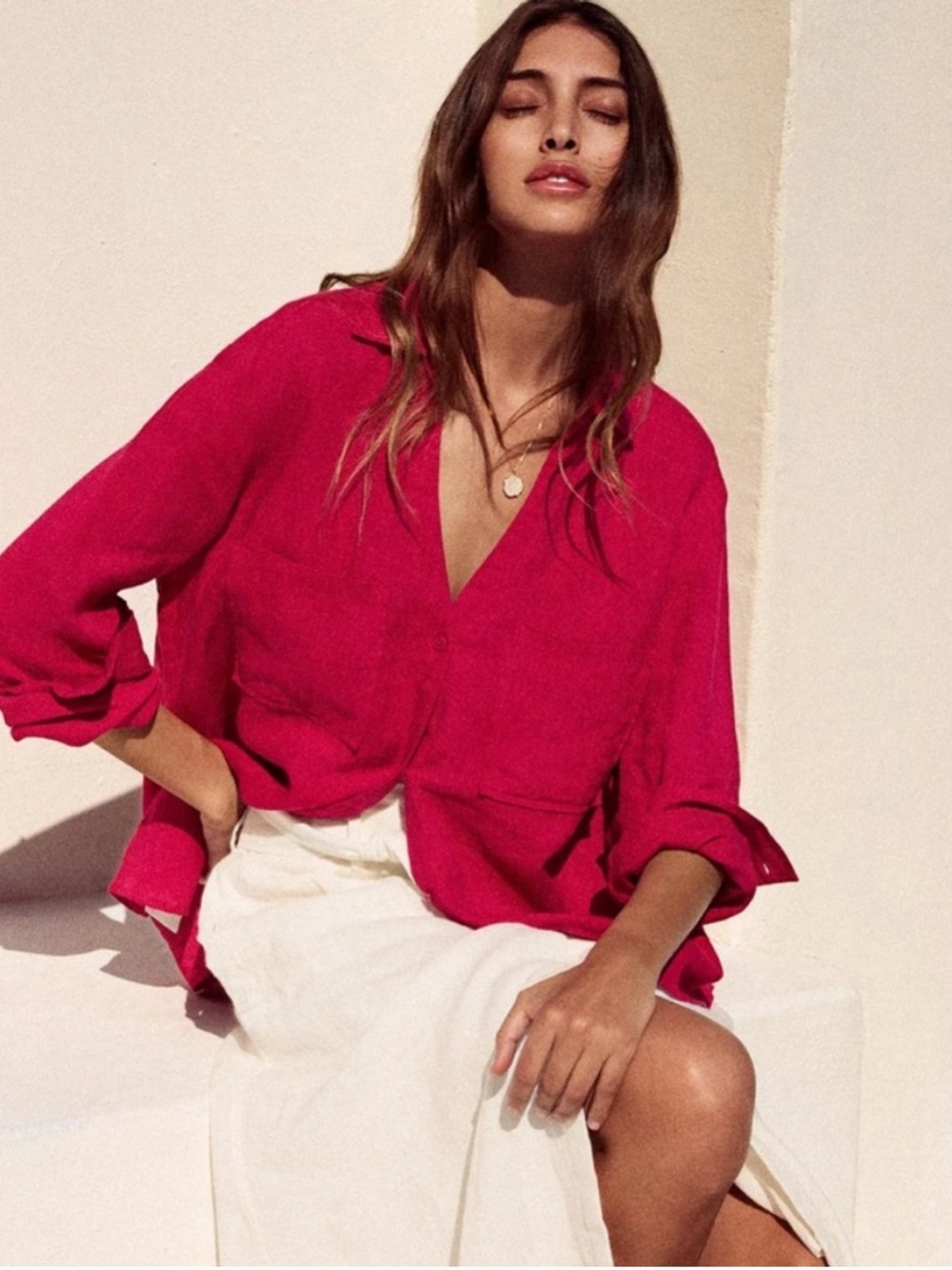 Brochu Walker Linen Azalea Pink Blouse M